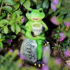Frog Drinking Coffee Statue Resin Craft Ornament