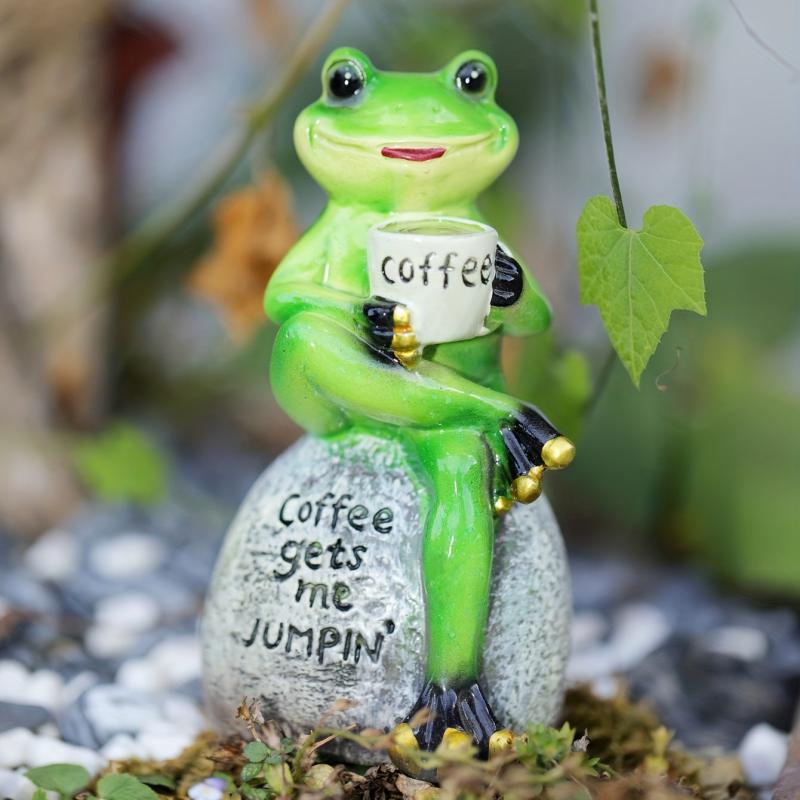 Frog Drinking Coffee Statue Resin Craft Ornament