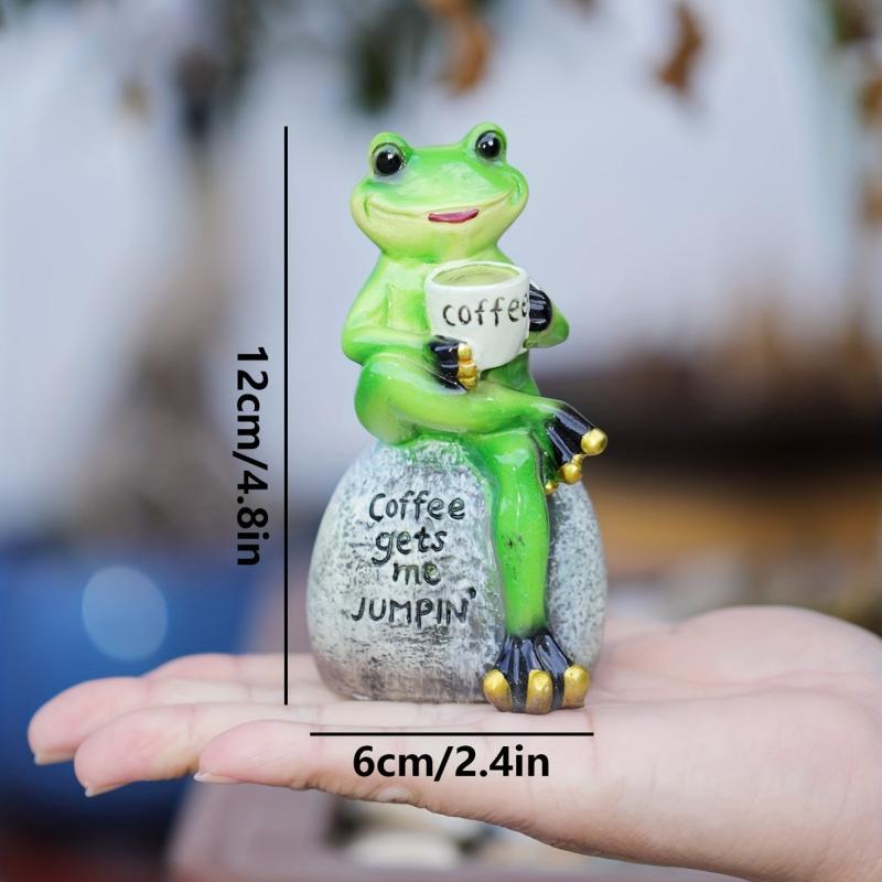 Frog Drinking Coffee Statue Resin Craft Ornament