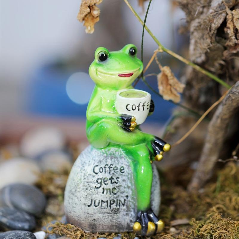 Frog Drinking Coffee Statue Resin Craft Ornament