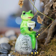 Frog Drinking Coffee Statue Resin Craft Ornament