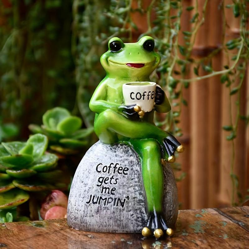 Frog Drinking Coffee Statue Resin Craft Ornament