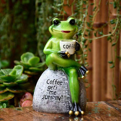 Frog Drinking Coffee Statue Resin Craft Ornament