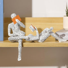 2pcs Reading Woman Statue Elegant Garden Patio Bookshelf Decor