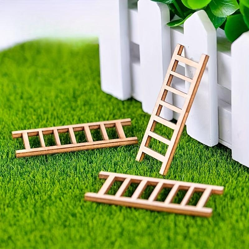 10pcs Mini Wooden Ladder Fairy Garden Dollhouse Decor DIY Craft Accessory