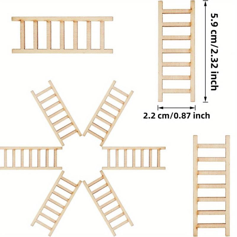 10pcs Mini Wooden Ladder Fairy Garden Dollhouse Decor DIY Craft Accessory