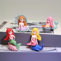 4pcs Mermaid Ornaments Shell Mermaid Cartoon Doll Decoration