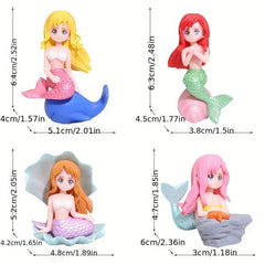 4pcs Mermaid Ornaments Shell Mermaid Cartoon Doll Decoration