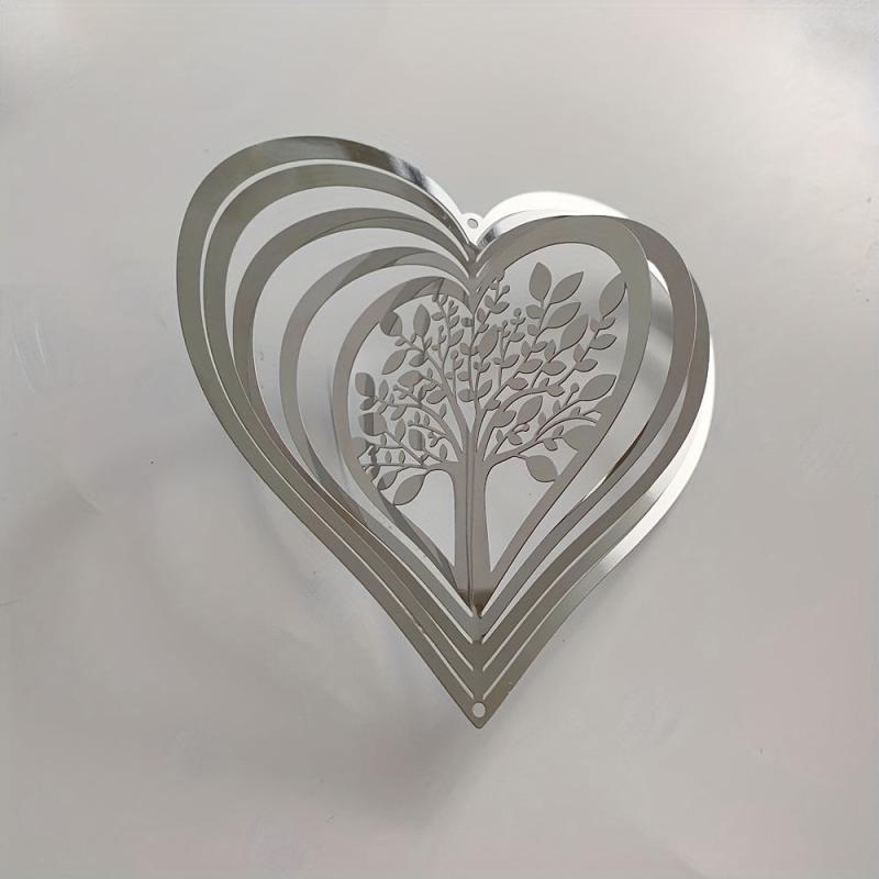 Heart Tree Of Life Wind Spinner Stainless Steel Hanging Decor
