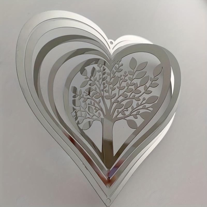 Heart Tree Of Life Wind Spinner Stainless Steel Hanging Decor