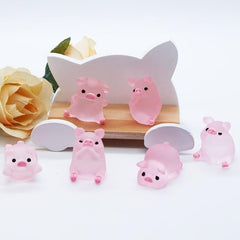 6pcs Mini Resin Luminous Pigs for DIY Christmas Party Decoration