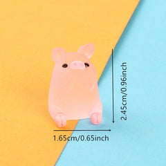 6pcs Mini Resin Luminous Pigs for DIY Christmas Party Decoration