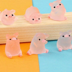 6pcs Mini Resin Luminous Pigs for DIY Christmas Party Decoration