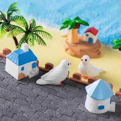 4pcs Micro Landscape Pigeon Island House Resin Ornaments