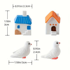 4pcs Micro Landscape Pigeon Island House Resin Ornaments