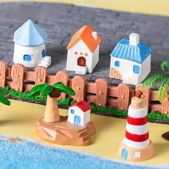 4pcs Micro Landscape Pigeon Island House Resin Ornaments