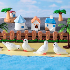 4pcs Micro Landscape Pigeon Island House Resin Ornaments