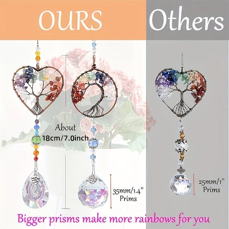 Crystal Tree Of Life Suncatcher With Prisms - Sun Catcher For Window Hanging