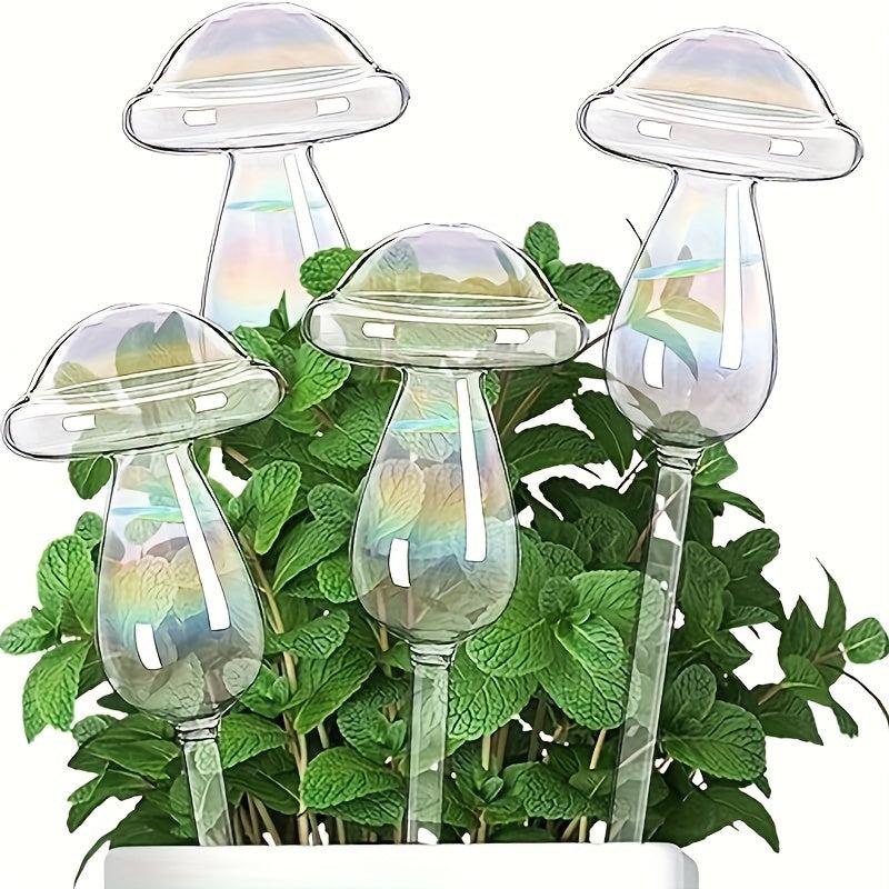 4pcs Mushroom Plant Watering Globes Iridescent Self Watering Planter Insert Glas