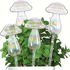 4pcs Mushroom Plant Watering Globes Iridescent Self Watering Planter Insert Glas