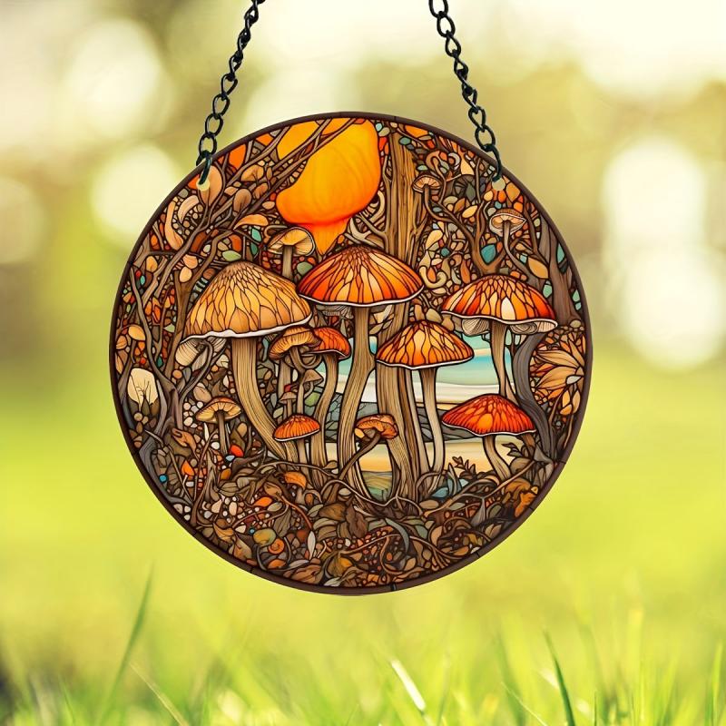 Mushroom Suncatcher Window Hanging Decor Hand Painted Plastic Panel Gift