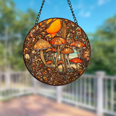 Mushroom Suncatcher Window Hanging Decor Hand Painted Plastic Panel Gift