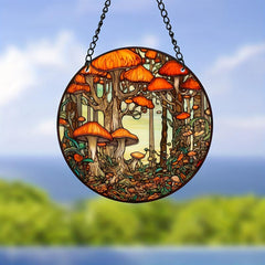 Mushroom Suncatcher Window Hanging Decor Hand Painted Plastic Panel Gift