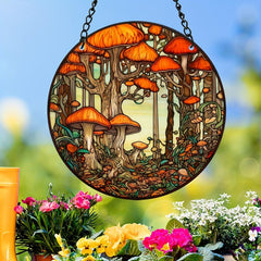 Mushroom Suncatcher Window Hanging Decor Hand Painted Plastic Panel Gift