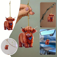 Highland Cow Pendant For Auto Rear Mirror Car Suspension Ornament