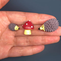 Mini Hedgehog Mushroom Ornaments Set