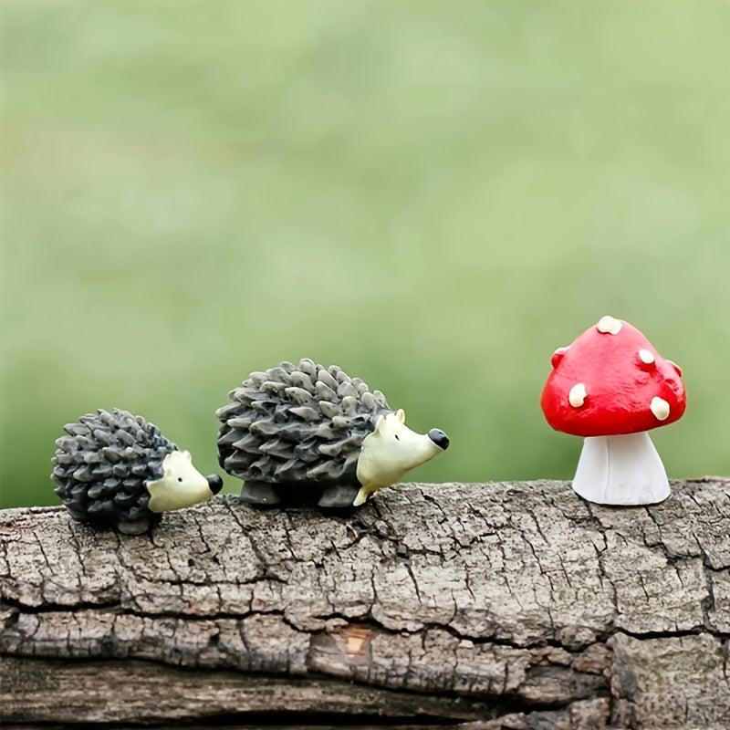 Mini Hedgehog Mushroom Ornaments Set