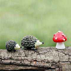 Mini Hedgehog Mushroom Ornaments Set