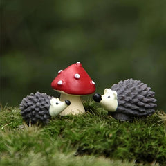 Mini Hedgehog Mushroom Ornaments Set