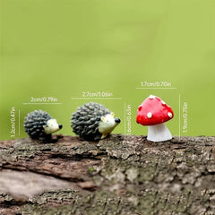 Mini Hedgehog Mushroom Ornaments Set