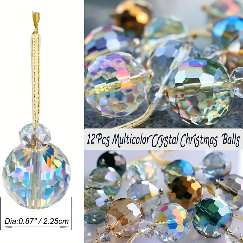 12pcs Mini Prism Ball Christmas Tree Decorations Hanging Crystal Suncatcher