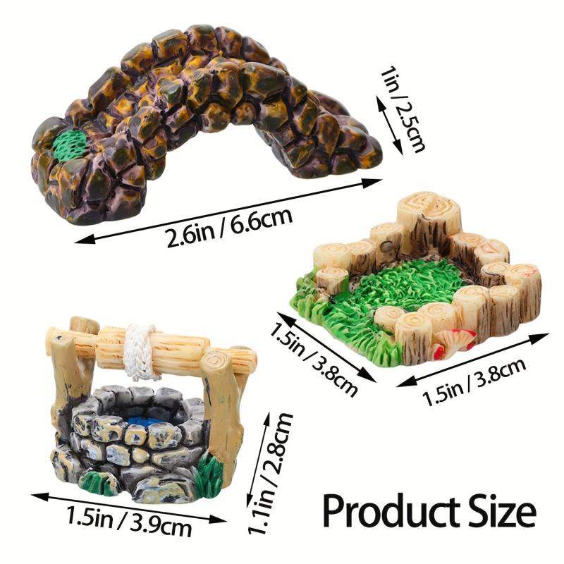3pcs Mini Fairy Garden Bridge and Water Well Figurines