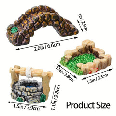 3pcs Mini Fairy Garden Bridge and Water Well Figurines