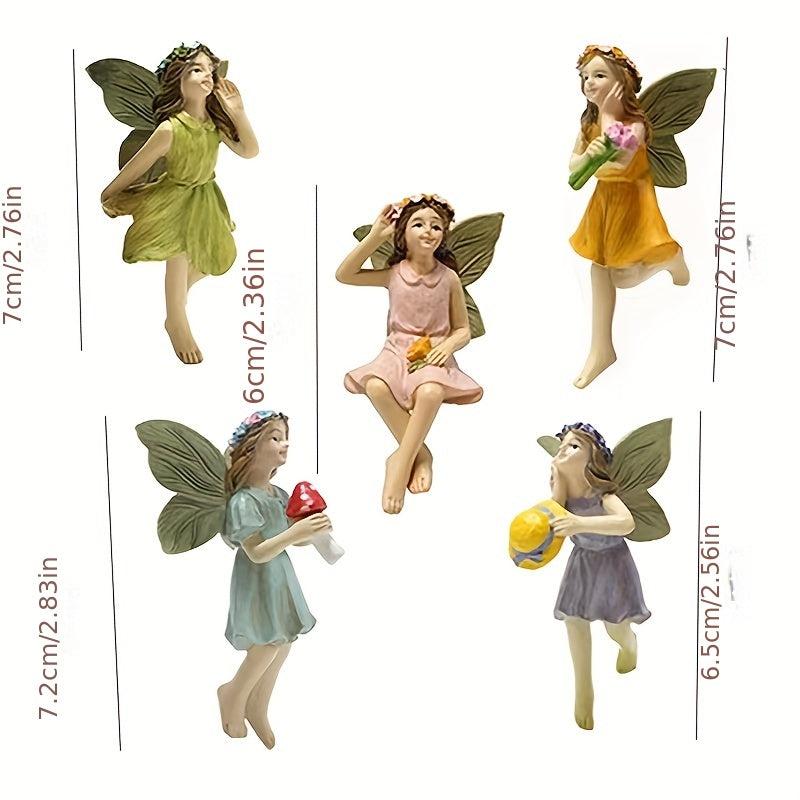 5pcs Flower Fairy Garden Resin Ornaments for Balcony Terrace Decor
