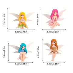 4pcs Mini Flower Fairy Resin Statue Garden Ornament
