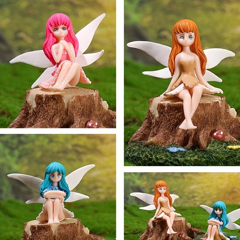 4pcs Mini Flower Fairy Resin Statue Garden Ornament