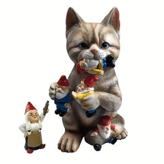 Naughty Cat With Gnome Prankster Cat Garden Statue Office Decoration