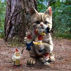 Naughty Cat With Gnome Prankster Cat Garden Statue Office Decoration