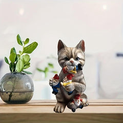 Naughty Cat With Gnome Prankster Cat Garden Statue Office Decoration