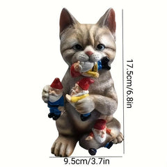 Naughty Cat With Gnome Prankster Cat Garden Statue Office Decoration