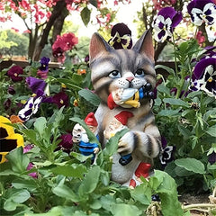 Naughty Cat With Gnome Prankster Cat Garden Statue Office Decoration