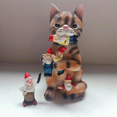 Naughty Cat With Gnome Prankster Cat Garden Statue Office Decoration