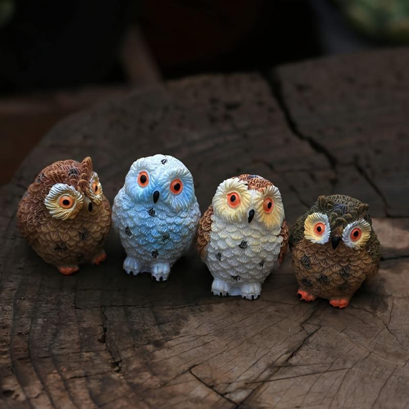 4pcs Mini Resin Owls for Fairy Garden & Bonsai Craft Decor