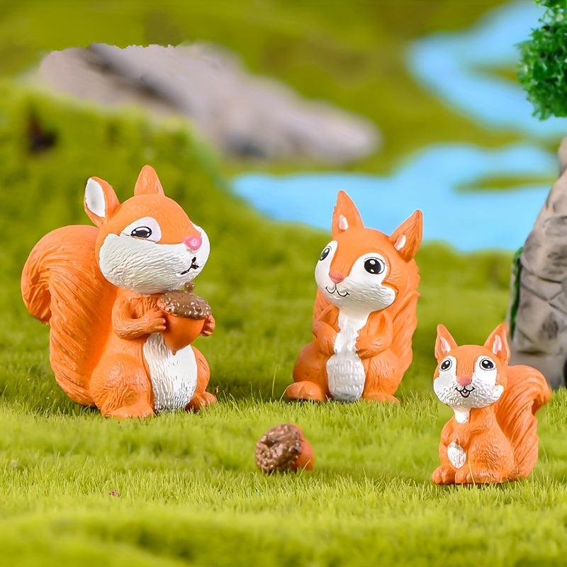 3pc Squirrel Family Figurines for Home Decor & Garden Ornaments