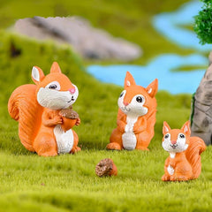3pc Squirrel Family Figurines for Home Decor & Garden Ornaments