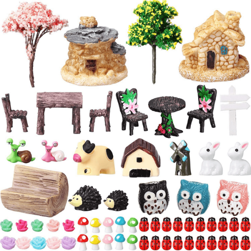 64pc Fairy Garden Animals Mini Ornament Kit Micro Landscape Dollhouse Decor